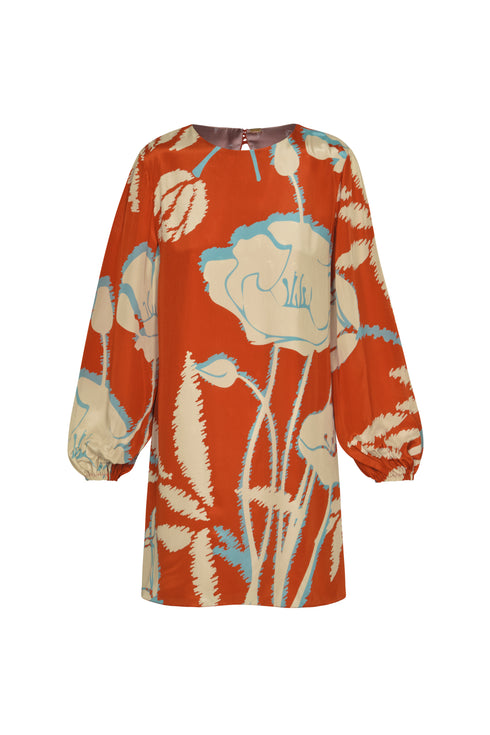 Lisboa Crepe Chine Mini Dress / Orange Gladiolos